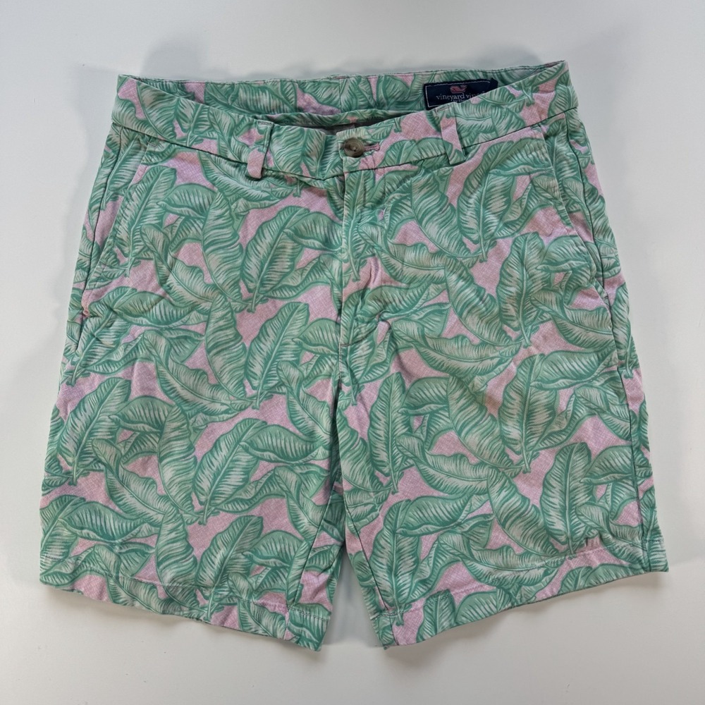 VINEYARD VINES Breaker Short 8" Chino Mens 31 Tropical Hibiscus Print Pink Green